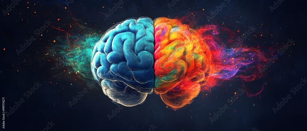 Poster vibrant brain with colorful split design
