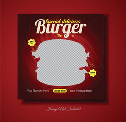 burger Fast food restaurant business marketing social media post or web banner template design.