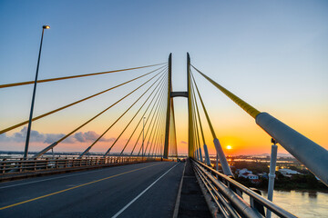 high quality photo Neak Loeung bridge at prey veng - Cambodia on sunrise , this is a longest bridge at Cambodia