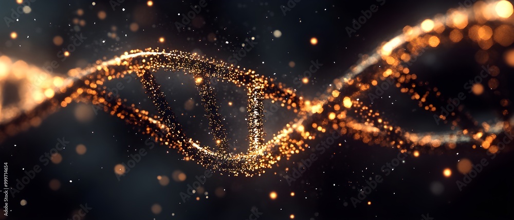 Aufkleber glowing dna strand with sparkling particles in dark background