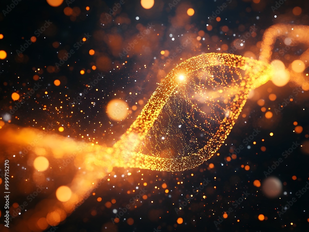 Poster abstract golden dna structure with sparkles