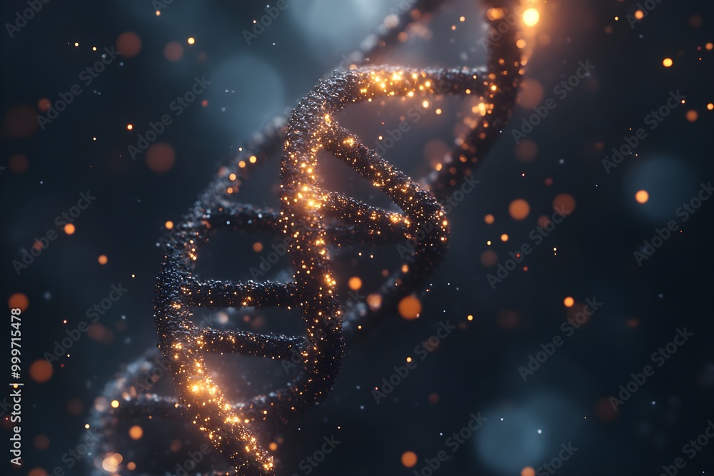 Poster vibrant dna helix with sparkling particles