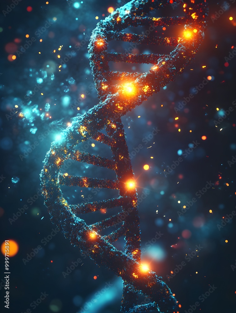 Poster abstract dna strand with glowing elements