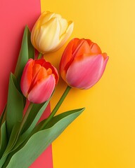 Naklejka premium Colorful Tulips on Geometric Background