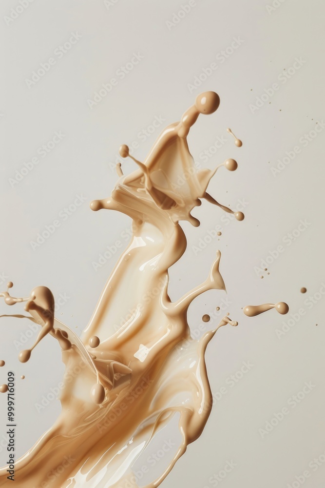 Poster a close-up shot of a splash of liquid on a clean white surface, ready for use in various design proj