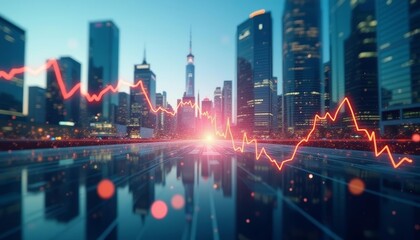  Cityscape with dynamic financial data overlay symbolizing economic growth and investment