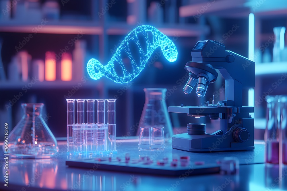 Poster Modern Laboratory Setup with DNA Visualization