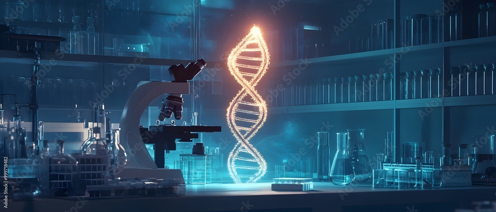 Poster futuristic dna double helix in laboratory setting