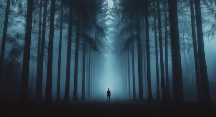 Man in Foggy Forest.