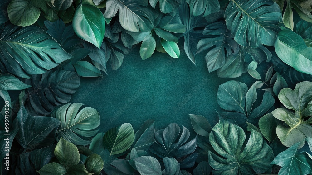 Poster a vibrant array of emerald leaves with intricate natural patterns forms a calming abstract backdrop 