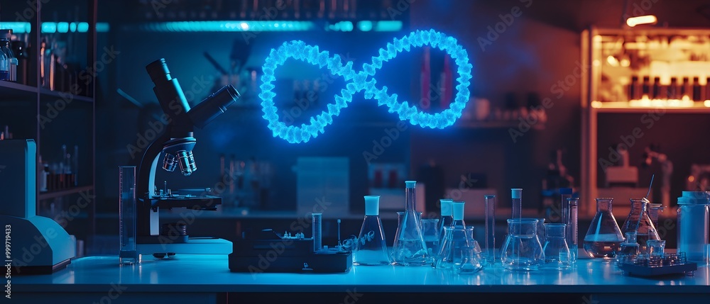 Poster Lab Scene with Infinite DNA Helix Projection