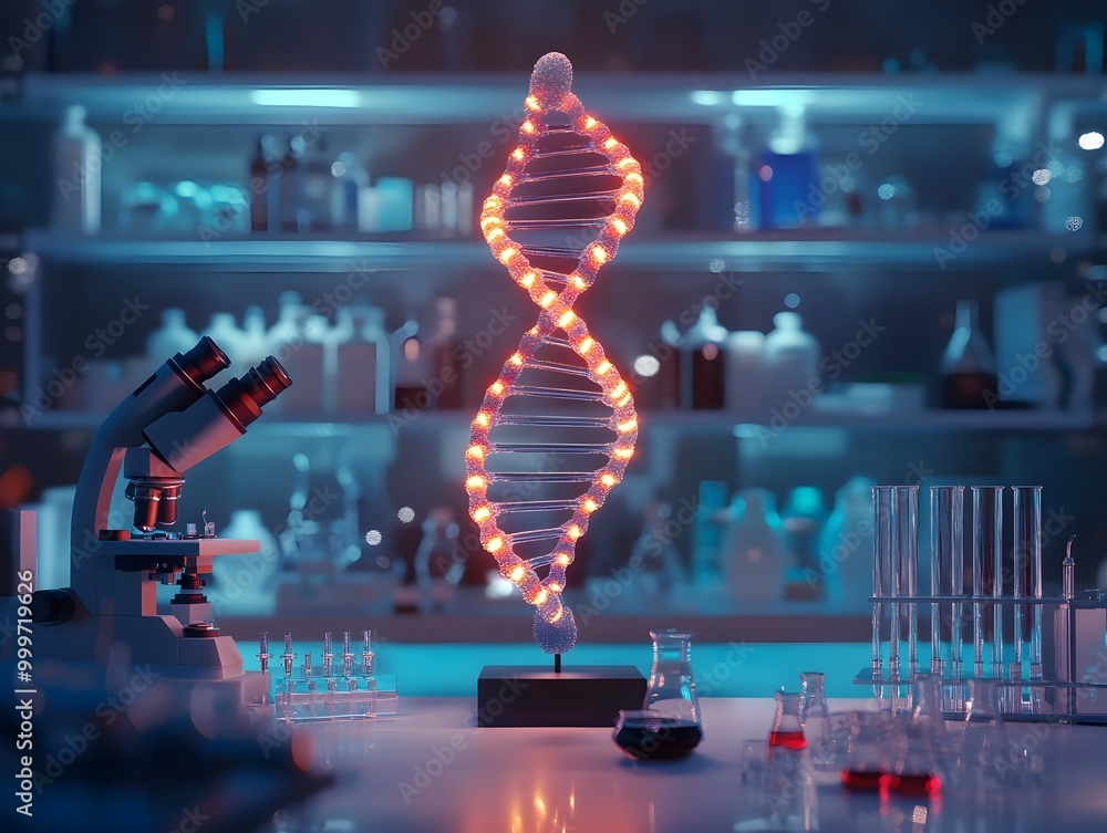 Poster colorful dna model in science laboratory environment