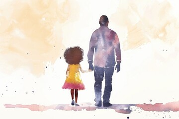 Obraz premium A tender moment between a man and a little girl, holding hands in a warm and intimate setting