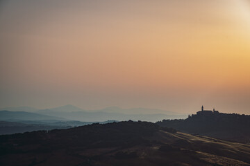 view of the Tuscan hills at sunset in the Chianti area