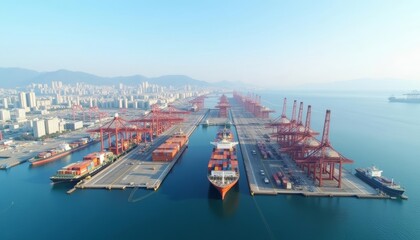  Bustling harbor with vibrant cargo operations