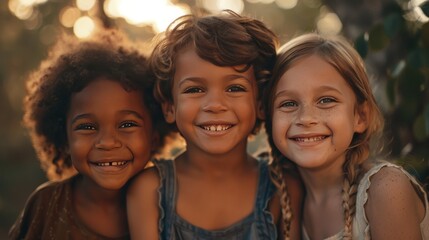 Obraz premium A portrait of three diverse children smiling together