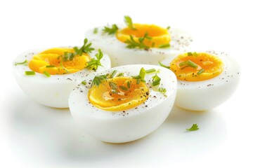A plate of boiled eggs decorated with orange slices