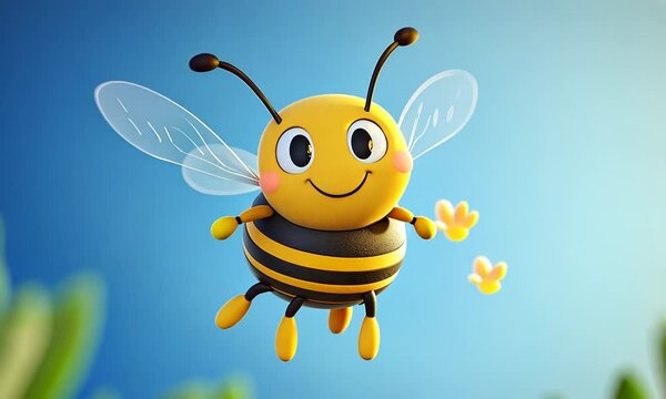 cute cartoon bee flying