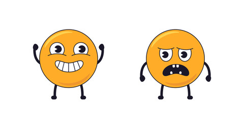 emoji with happy and sad face, retro cartoon character, vector stickers