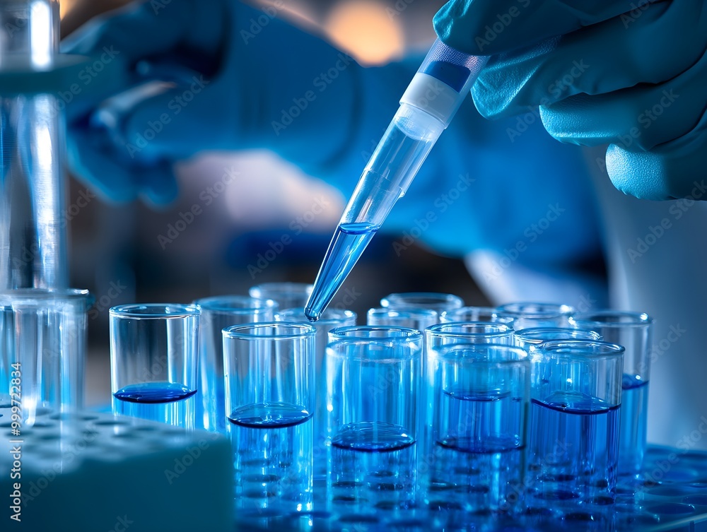 Poster laboratory analysis with test tubes and pipette