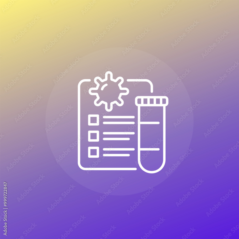 Poster virus testing icon wih lab sample, line vector design