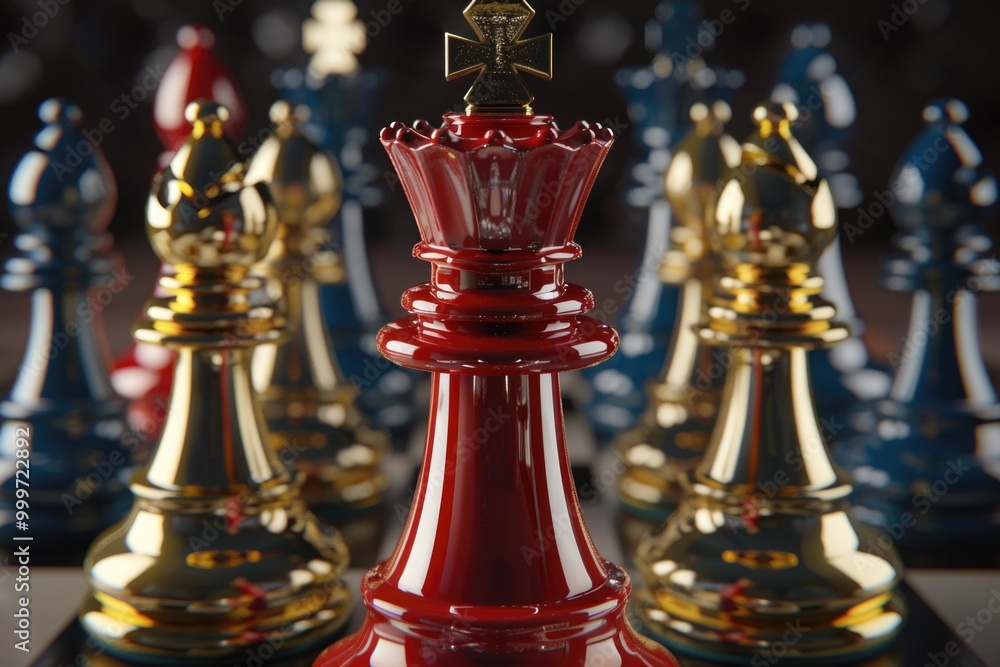 Aufkleber a close-up view of a chess board with multiple pieces in various positions, ideal for use in educati