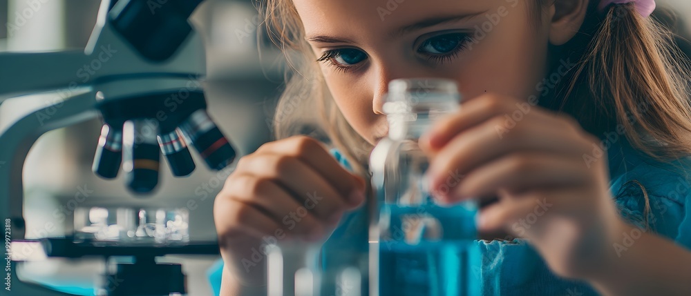 Poster young scientist conducting experiments in laboratory