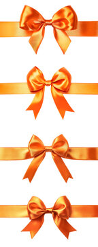 orange gift bow and gift ribbon made of orange satin fabric panorama. Gift, bow, ribbon, Banner template for greeting cards and postcards, transparent background
