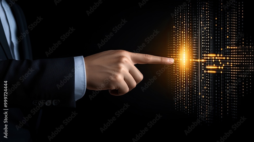 Aufkleber a businessman is engaging with a virtual screen showcasing a security shield and crossed-out icons, 