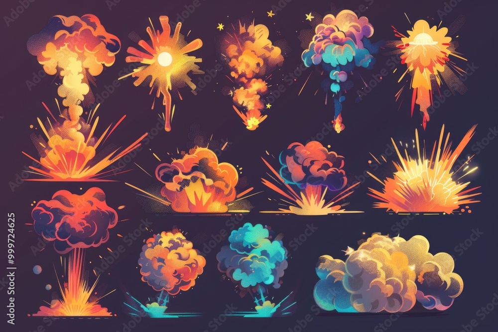 Poster Clouds with different shapes and textures, ideal for use in weather or atmospheric contexts