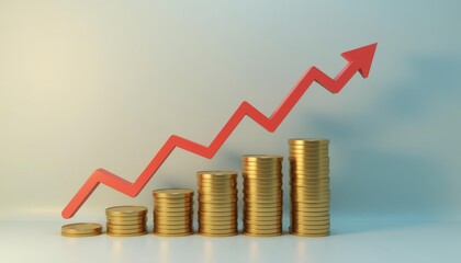 Increasing financial success symbolized by gold coins and a rising arrow