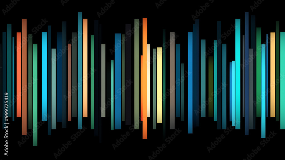 Aufkleber colorful vertical bars representing sound waves in a digital audio visualization set against a black
