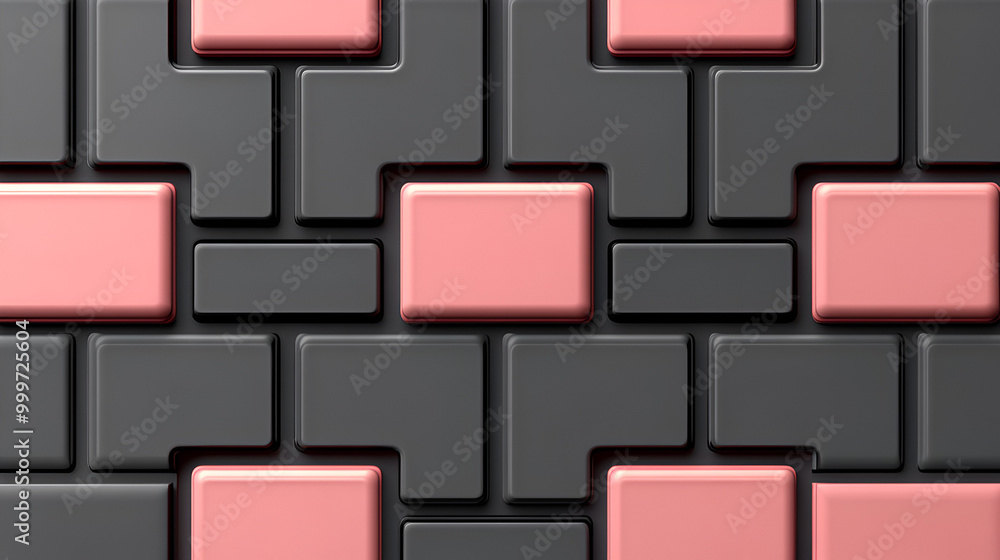 Aufkleber textured black and pink blocks arranged in an abstract pattern on a surface illuminated softly in a 