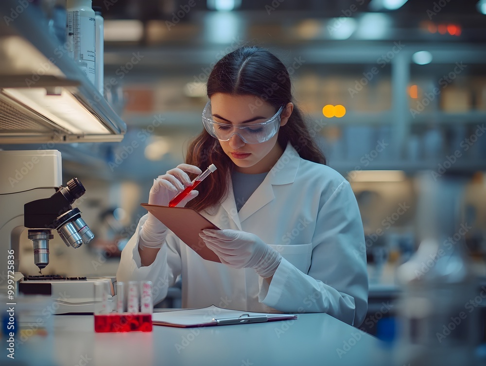 Poster scientist conducting experiment in laboratory
