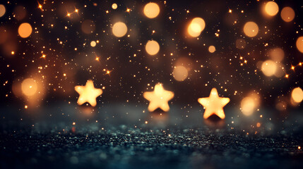 Fototapeta premium Stars and sparkling lights create a magical atmosphere on a dark, shimmering background during an evening celebration
