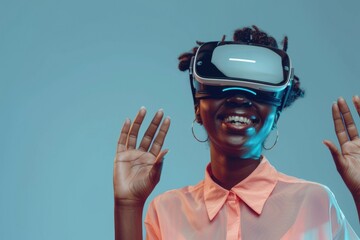 A person wearing a virtual reality headset, great for tech and innovation concepts