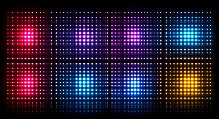 Colorful LED light display with vibrant patterns shining in a dark environment for dynamic visual effects