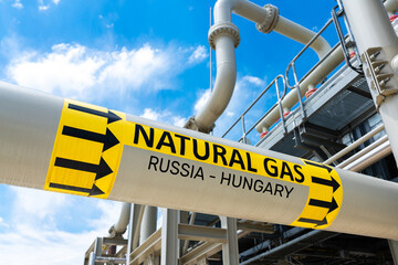 Gas pipeline, equipment for pumping natural gas. Concept Russian gas in Hungary