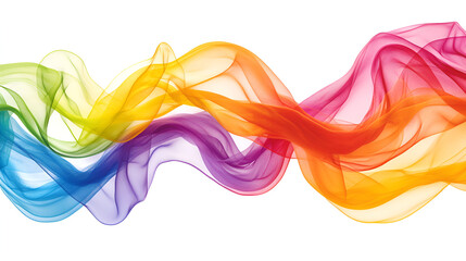 Colorful flowing fabric waves in vibrant hues creating a harmonious visual display on a white background