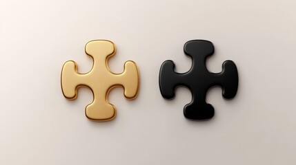 Obraz premium Gold and black puzzle pieces on beige background