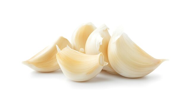 peeled garlic with white background