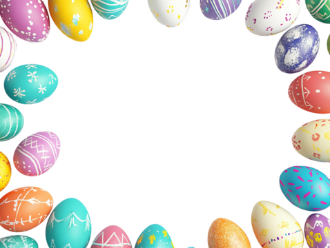 Easter eggs border frame on transparent background  - Powered by Adobe