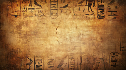 Starożytne egipskie hieroglify wyryte na antycznym tle, pełnym ślad&oacute;w historii i tajemniczej symboliki.

