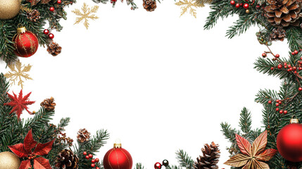 Christmas background with branches and decorations on transparent background 