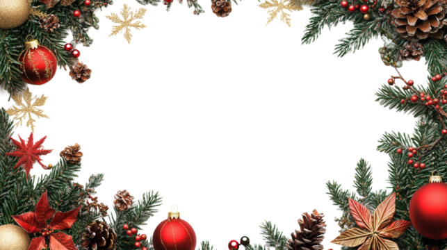 Christmas background with branches and decorations on transparent background 