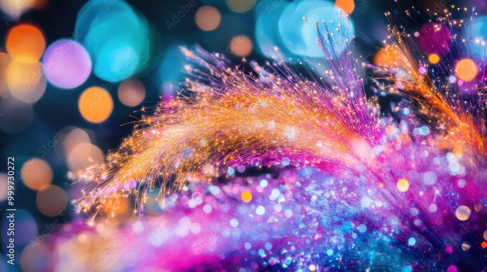 Poster a vibrant display of colorful lights and sparkles, creating an abstract, festive atmosphere.