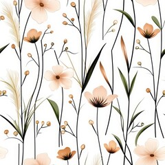 Naklejka premium Floral Seamless Pattern on White Background