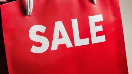 Red shopping bag with sale text in white, retail discount concept