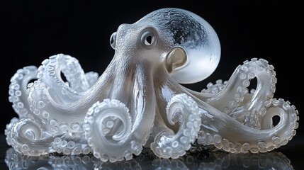 Glass octopus sculpture on reflective surface, artistic craftsmanship concept