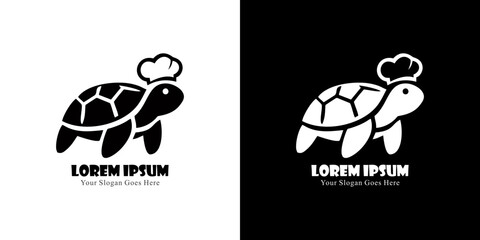 Logo design in the shape of a turtle wearing a chef's hat 